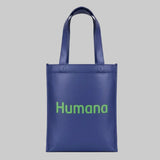 Blue tote bag with 'Humana' logo on a white background
