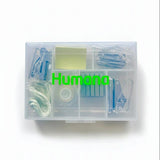 Clear plastic container with dental tools and 'Humana' branding on a white background