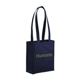Navy tote bag with 'Humana' logo on a white background