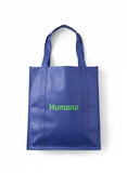 Blue non-woven Humana tote bag, alternate front view