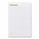 Front view of the Humana lined note pad on a white background.