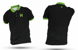 Black/Green Humana custom polo, front and back design rendering